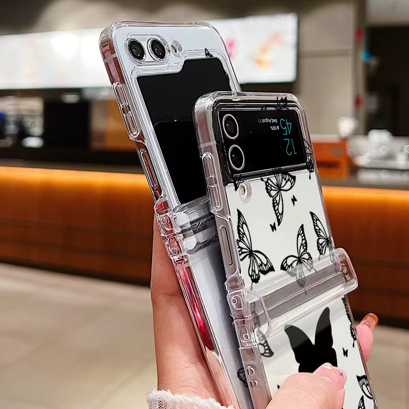 YISHANGOU Schmetterling und Blumen Schutzhülle für Samsung Galaxy Z Flip 7 6 5 4 transparent stoßfeste Hart-PC Abdeckung - Bild 4