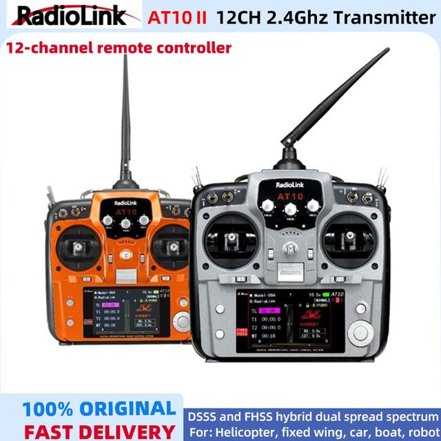 Radiolink AT10 II 2,4G 12CH Funksender mit R12DS Empfänger und Spannungs-Rückkehr-Modul in Grau-Orange für RC Flugzeuge, Hubschrauber und FPV Drohnen - Bild 1