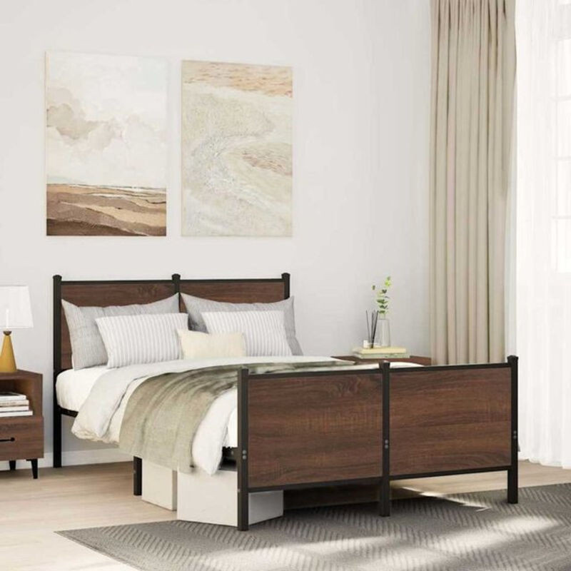 Metallbett Vidaxl in Braun mit Eichen-Optik, B/T/H: 120 x 200 cm - Bild 1