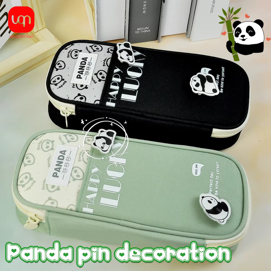 WQN-1PC Minimalistisches Panda-Federmäppchen aus Leinen in Grün mit großem Fassungsvermögen für Schule und Büro - Bild 4