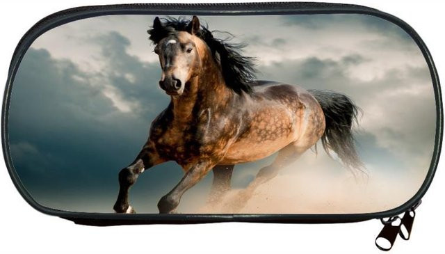 Fancy Style Studio Federmäppchen mit Tier-Pferd-Motiv in Multicolour, großes Cartoon-Etui aus Polyester für Schulkinder - Bild 1