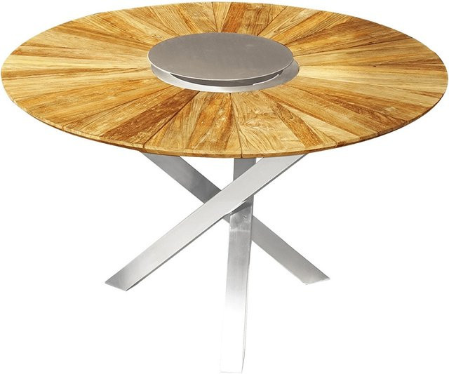 Zebra Oryx Tisch aus Edelstahl und recyceltem Teakholz in Braun, B/T/H: 120 x 120 x 75 cm - Bild 1