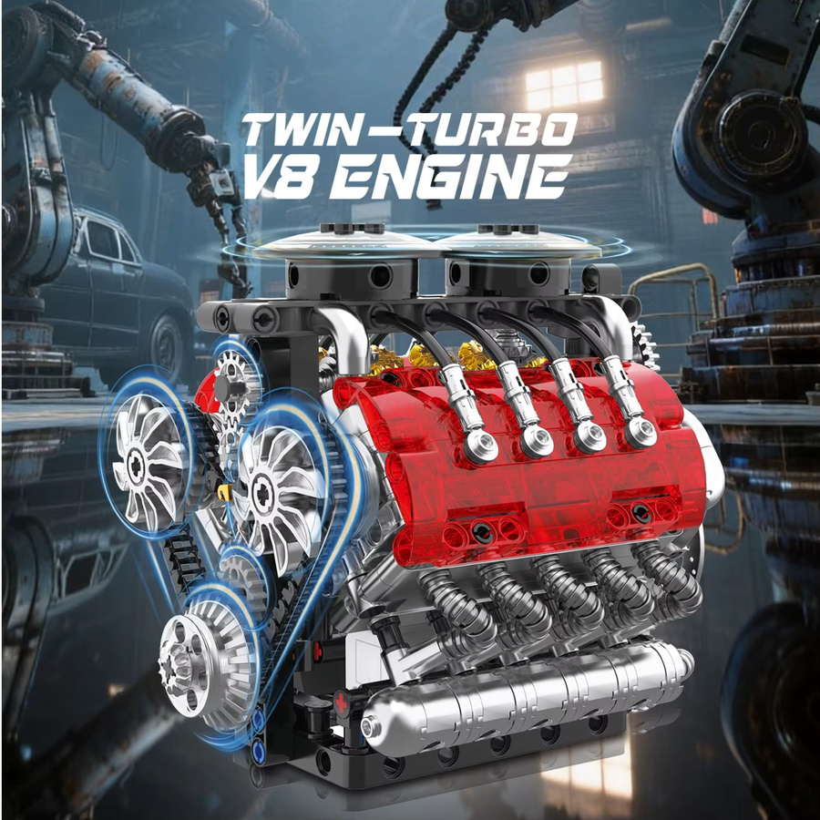 FUNXINEE Technischer Twin-Turbo V8 Motor, Bausatz, 548 Teile - Bild 3