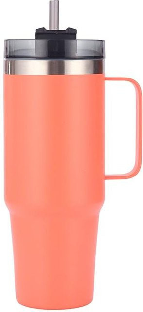 Yiran Furniture Doppelwandiger Vakuumbecher aus Edelstahl in Orange mit Deckel, Strohhalm und Griff, 20oz Kapazität - Bild 1