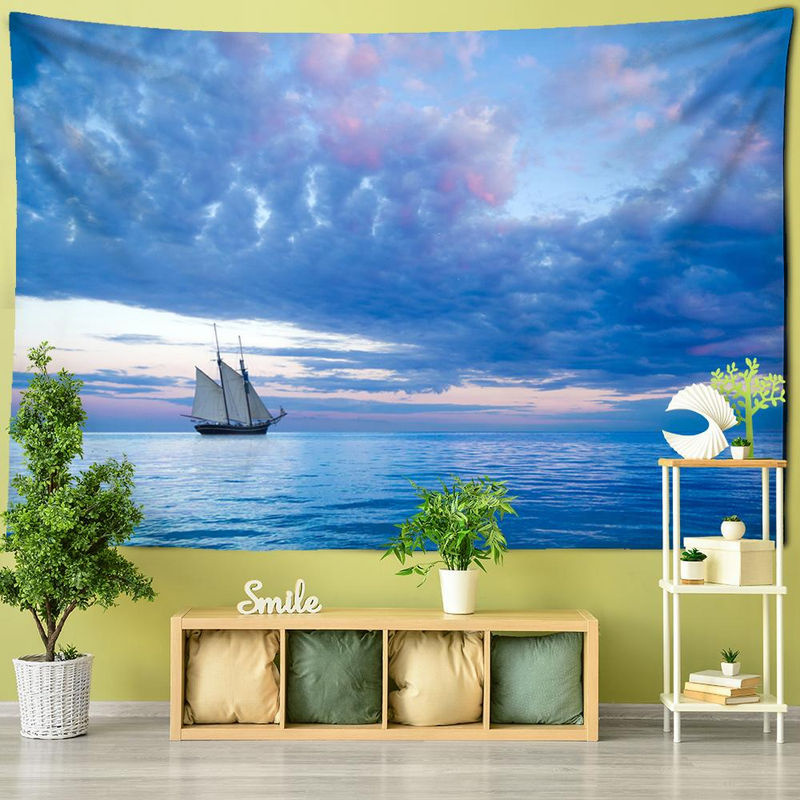 Binchi Outdoor Equipment Wandbehang mit maritimem Wolken- und Bootsmotiv in Blau, Textil-Wanddekoration Landschaft, B/H: 95 x 70 cm - Bild 3