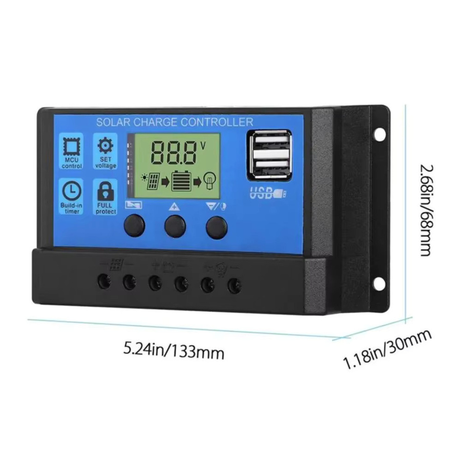 SNQP Solarlader und Entladeregler mit LCD-Display und Dual-USB-Anschluss in Blau für erneuerbare Energiesysteme - Bild 2