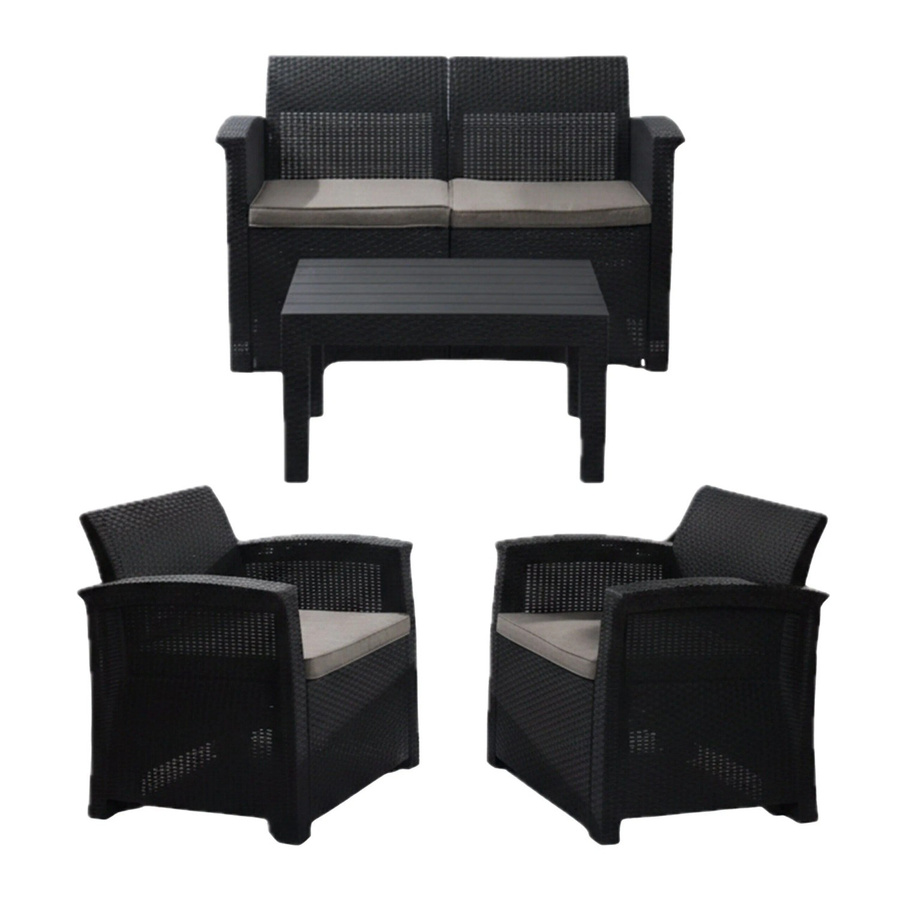 Relaxdays Gartenmöbel Set aus PP-Rattan, 4-teilig, wetterbeständig, Schwarz, B: 121,5 cm, H: 75 cm, T: 60 cm - Bild 2
