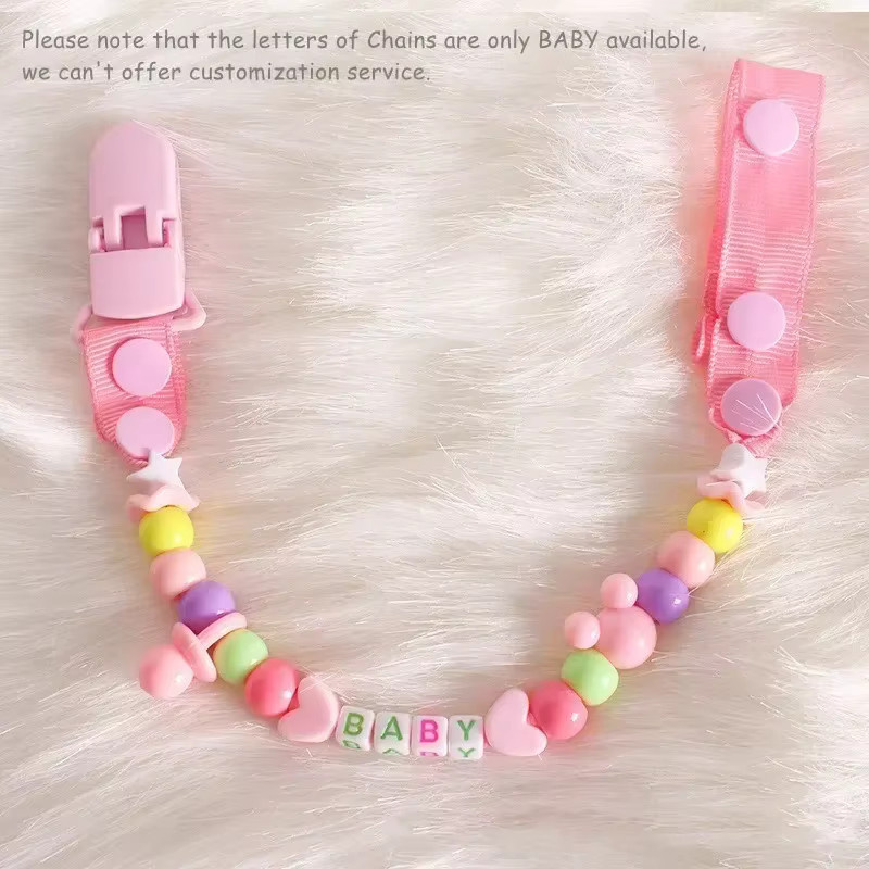 Schnullerleine für Babys mit Perlen in Pink und Multicolour zur Sicherung von Schnullern und Beißringen - Bild 1