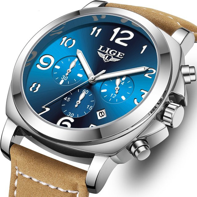 LIGE Chronograph, Quarz, Leder, Blau, Herren - Bild 1