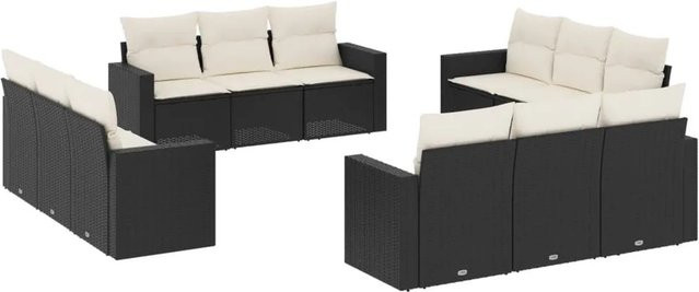 vidaXL 12-tlg. Garten-Sofagarnitur in U-Form aus Poly-Rattan mit Kissen, Schwarz und Beige - Bild 1
