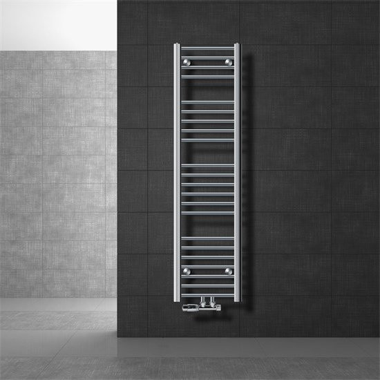 LuxeBath Badheizkörper aus Stahl in Chrom Silber mit Mittelanschluss und Wand-Anschlussgarnitur, Höhe: 140 cm, Breite: 30 cm - Bild 1