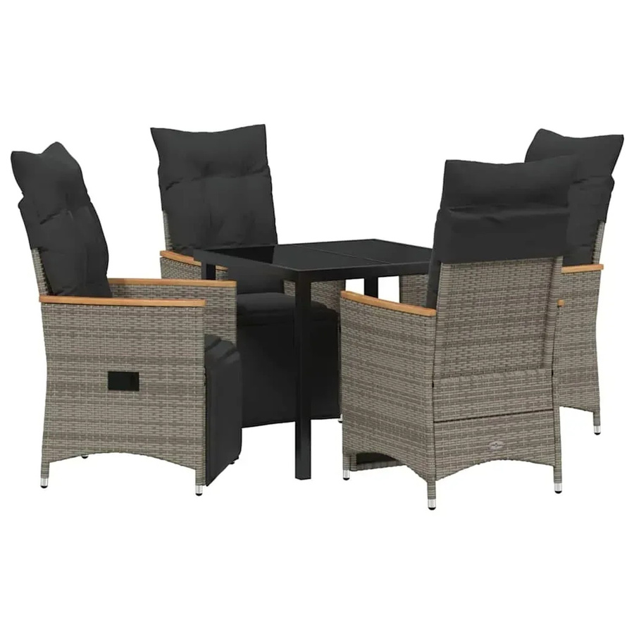 vidaXL Garten Essgruppe aus Poly Rattan und Stahl mit Kissen, 5-teilig, Grau, Tisch B: 80 cm, T: 73 cm, H: 80 cm - Bild 2