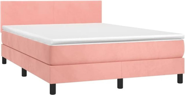 vidaXL Boxspringbett mit Matratze in Rosa, Samt, mit LED-Unterbettbeleuchtung und USB-Ladeport, B/T/H: 140 x 200 x 88 cm (Höhe: 88 cm, Breite: 140 cm, Tiefe: 200 cm) - Bild 1