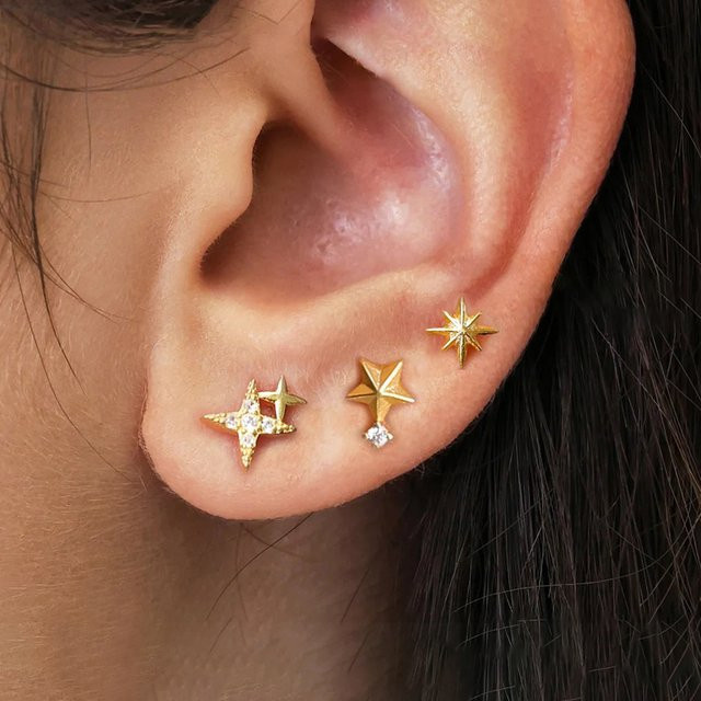 Maodane Ohrstecker-Set, Edelstahl, Gold, Zirkonia, Damen - Bild 1