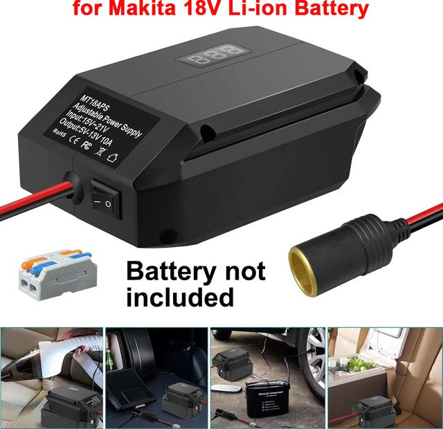 Makita Power Wheel Adapter 18V auf 12V Step-Down-Konverter mit Zigarettenanzünder in Schwarz - Bild 1