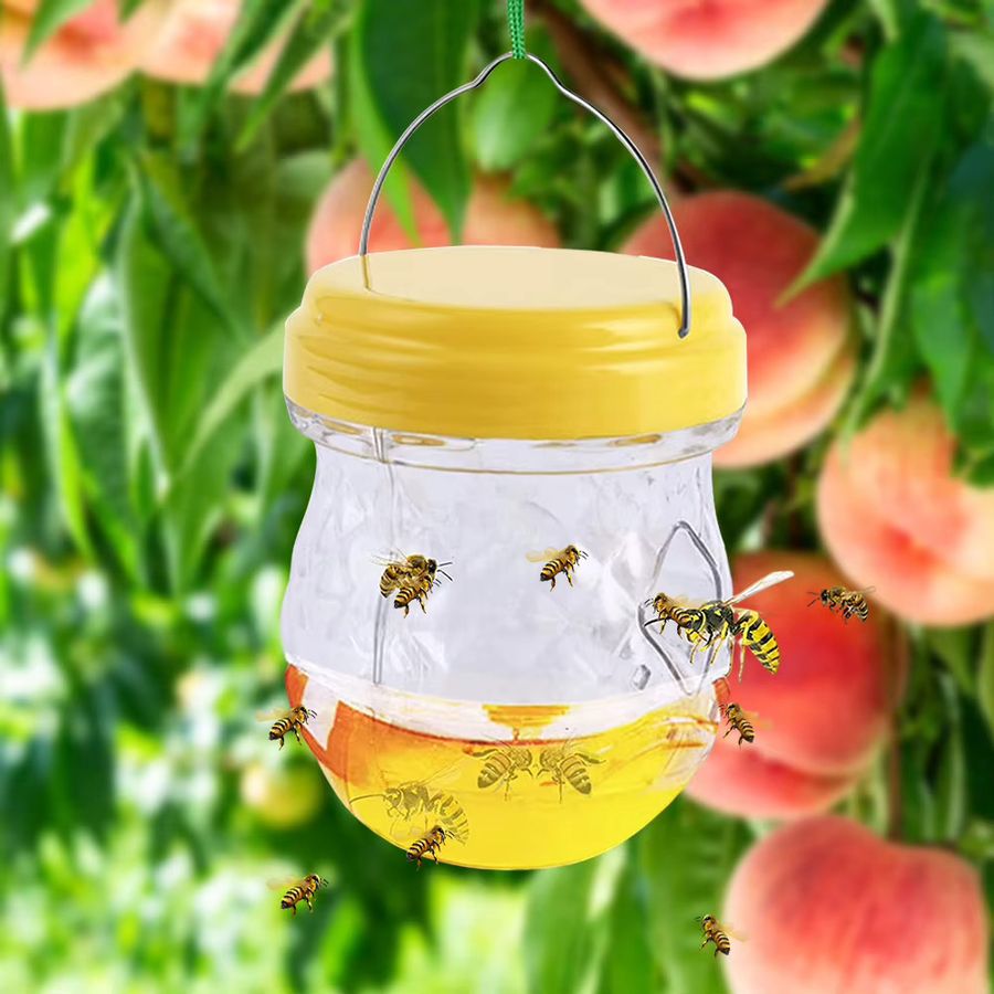 APWIKOGER Obstfliegenfalle für den Außenbereich zum Aufhängen, gelbe Insektenfalle zur Abwehr von Wespen, Hornissen und Fliegen für Garten und Bauernhof - Bild 2