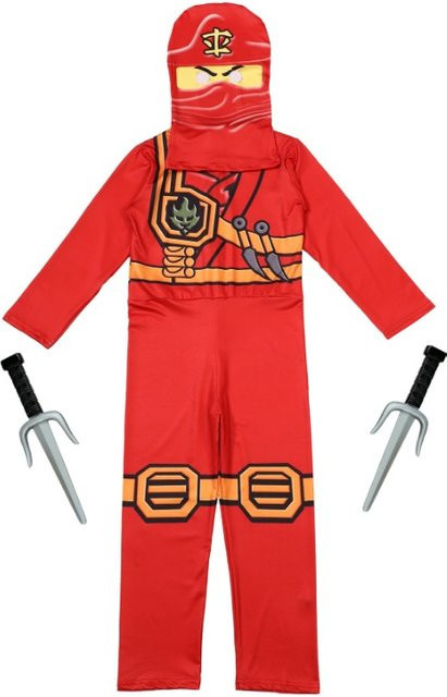 Japanisches Ninja-Kostüm für Jungen, roter Overall, Maske und Ninja-Gabel, Zubehör-Set - Bild 1