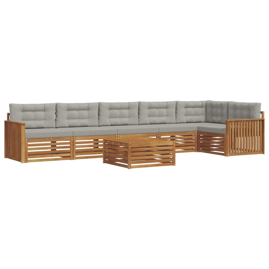 vidaXL Outdoor-Sofagarnitur aus Akazien-Massivholz in L-Form mit Kissen, 7-teilig, Natur und Grau - Bild 2