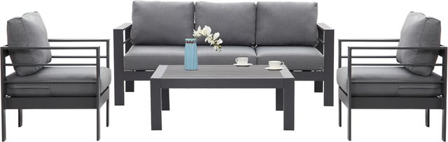 MEXO Gartenmöbel Lounge-Set Genua für 5 Personen aus pulverbeschichtetem Aluminium in Grau und Anthrazit inklusive UV-beständiger Polster - Bild 1