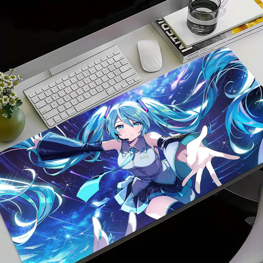 M-Miku Kawaii Mauspad im japanischen Stil, rutschfest und verdickt, große Schreibunterlage mit Lockedge für Gaming und Büro, Multicolour - Bild 3