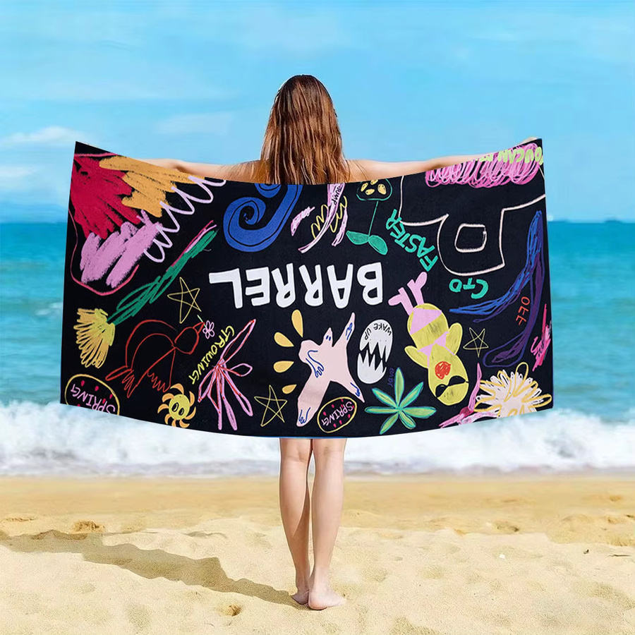 B-Barrel Graffiti Art Mikrofaser-Strandtuch in Schwarz, schnell trocknendes und saugfähiges Badetuch für Damen und Herren - Bild 3