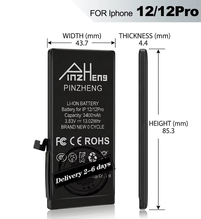 PINZHENG Ersatzakku für iPhone 12 und iPhone 12 Pro in Schwarz - Bild 6