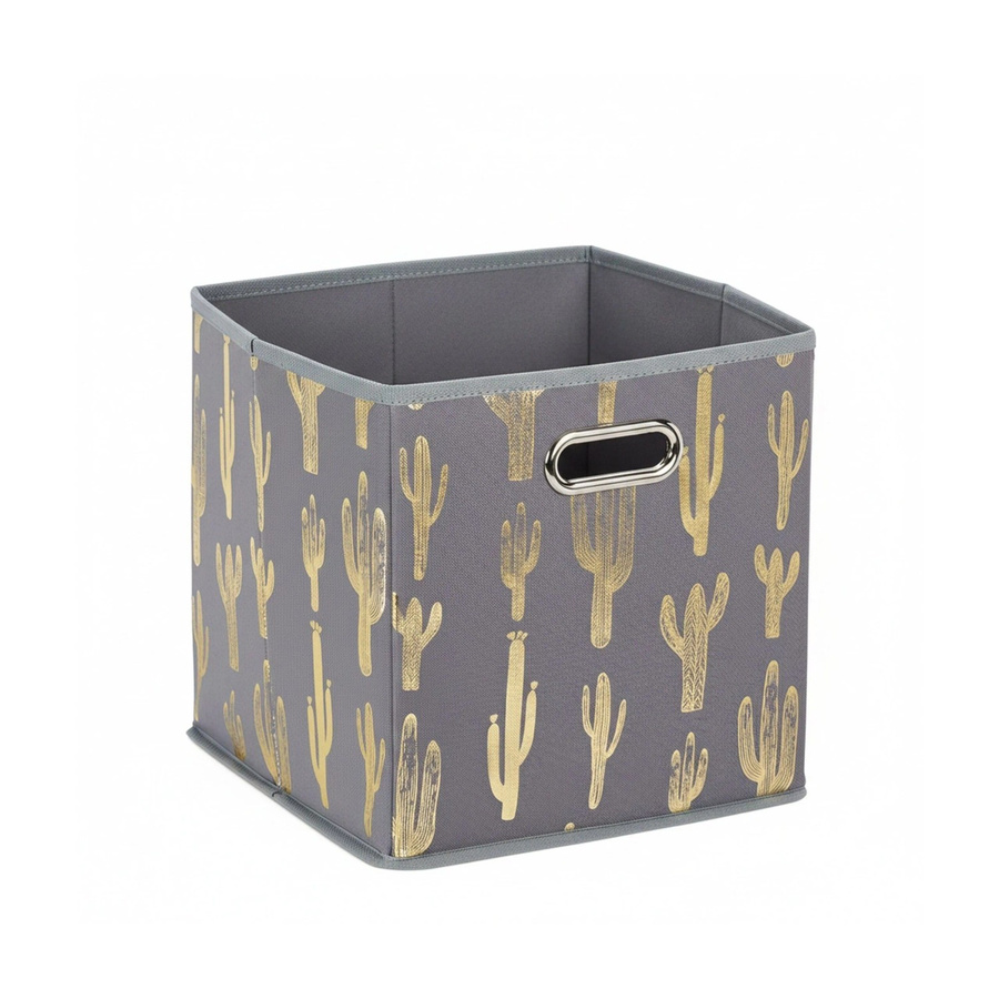 Relaxdays Faltbox aus Vlies mit Kaktusmotiv in Grau und Gold, B/T/H: 29,0 x 28,5 x 28,5 cm - Bild 2