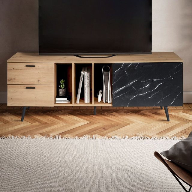 FineBuy Lowboard TV Schrank in Marmor Optik Schwarz, Breite: 150 cm, Höhe: 40 cm, Tiefe: 55 cm - Bild 1
