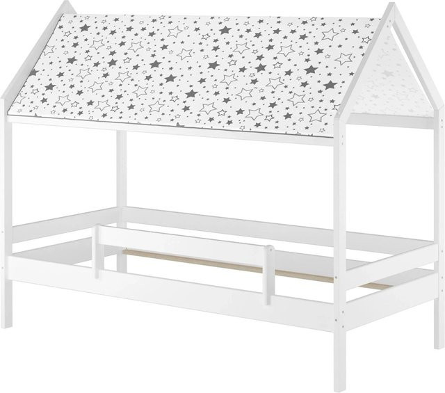 Erst-Holz Kinder-Himmelbett Modell 58 aus Kiefer in Weiß mit Dach und Fallschutz, B/T/H: 90 x 200 x 170 cm - Bild 1
