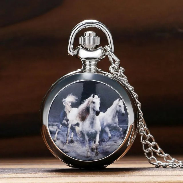 Taschenuhr als Halsketten-Anhänger, Quarz, Silber, Damen - Bild 1