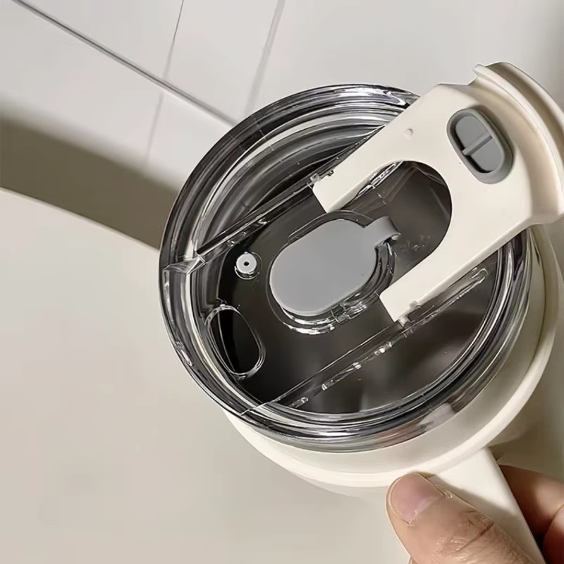 JUSTINLAU Edelstahl-Eisbecher mit Griff und Strohhalm, isolierter Thermobecher für Outdoor und Reisen, 1,1 l, Silber/Schwarz - Bild 3