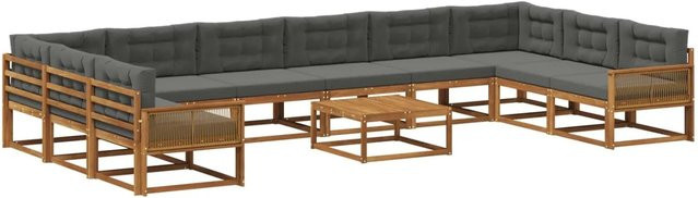 vidaXL Outdoor-Sofagarnitur in U-Form aus massivem Akazienholz mit 11 Kissen in Natur und Anthrazit - Bild 1