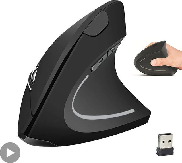 Ergonomische vertikale kabellose USB-Maus von AyeBeau in Schwarz, wiederaufladbare Gaming-Maus für PC, Laptop und Notebook - Bild 1
