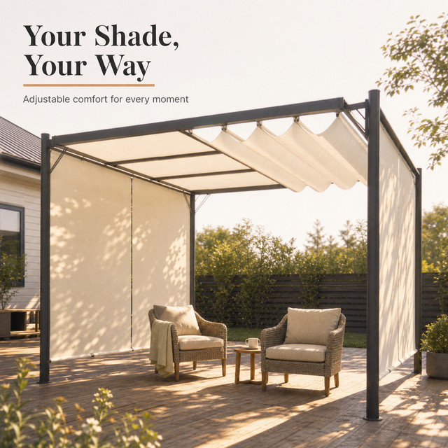 Verstellbare Dachpergola Outdoor-Pavillon mit UV-Schutz aus Stahl in Cremeweiß, B/T/H: 300 x 300 x 300 cm - Bild 1