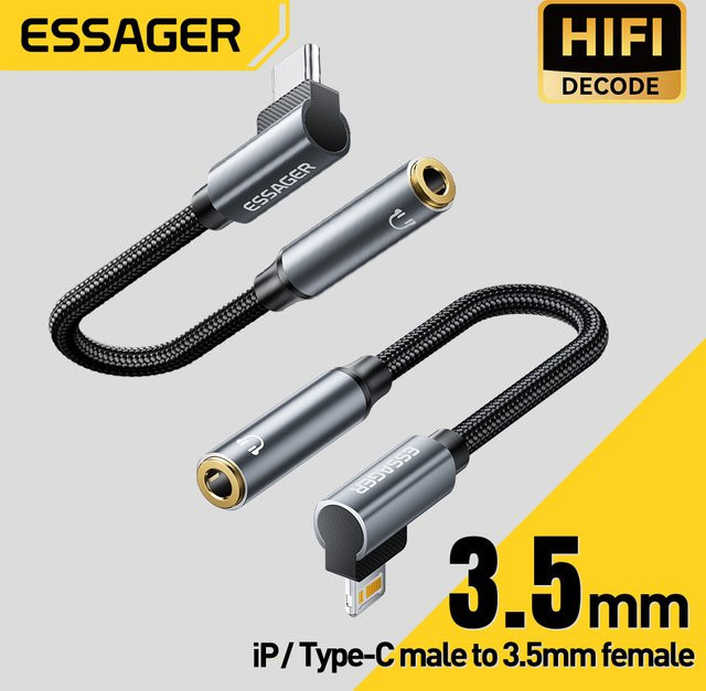 Essager L-förmiger USB-C auf 3,5 mm Klinkenadapter für iPhone 16, 15 und Samsung sowie Lightning auf 3,5 mm Kopfhöreradapter für iPhone 14, 13 - Bild 1