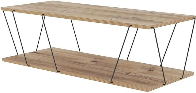 Delory Couchtisch im Industriestil in Natur und Schwarz, B: 120 cm, T: 50 cm, H: 30 cm - Bild 1