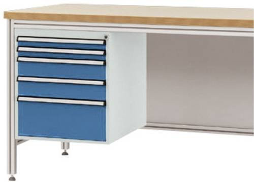 Manuflex Gehäuse-Unterbau ZB4872.5007 für ALU-Arbeitstische in Blau/Mehrfarbig mit 5 Schubfächern, Nutzhöhe: 500 mm, für Tischtiefe: 800 mm - Bild 1