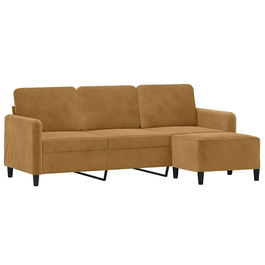 vidaXL 3-Sitzer-Sofa mit passendem Fußhocker aus Samt in Braun mit Armlehnen - Bild 2