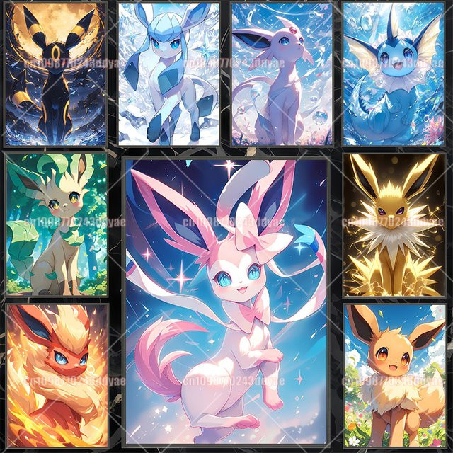 TAKARA TOMY Anime Pokémon Wandkunst Poster mit Evoli als minimalistische Leinwandillustration in Mehrfarbig - Bild 1