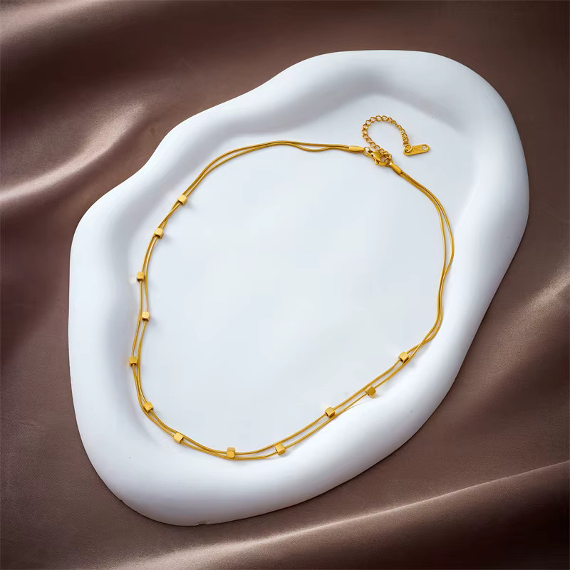 DIEYURO Halskette, 2 In 1 Kleine Würfel, Edelstahl, Gold, Damen - Bild 2