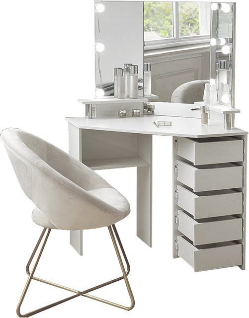 Schminktisch BEAUTY von Aileenstore in Weiß mit Hollywood LED Beleuchtung und Schubladen - Bild 1