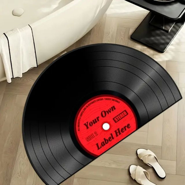 VIKAMA Vinyl-Badematte im Schallplatten-Design, rund, schwarz, rutschfest und wasserabsorbierend, Durchmesser: 60 cm - Bild 1