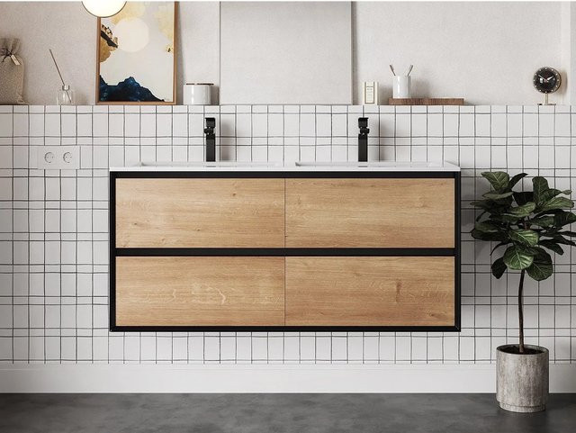 Doppelwaschtisch Lannick Vente-unique Schwarz Naturfarben Hell Breite: 120 cm - Bild 1