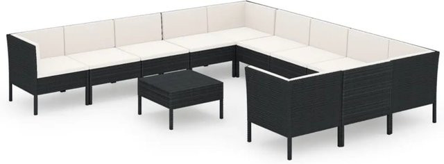 vidaXL 12-tlg. Garten-Lounge-Set aus Poly Rattan in Schwarz mit Polstern und Kissen - Bild 1