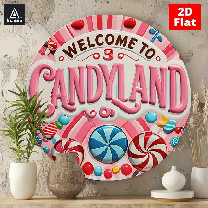 Potdemiel Vintage Candyland Willkommensschild aus Metall, runde Wanddekoration in Multicolour, Durchmesser: 20 cm - Bild 5