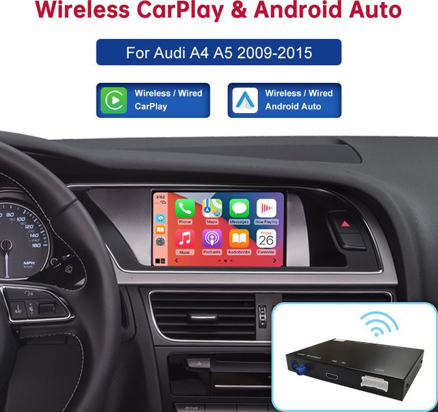 Road Top Wireless CarPlay und Android Auto Interface mit Mirror Link und AirPlay für Audi A4 A5 Q5 B8 (2009-2015) in Schwarz - Bild 1