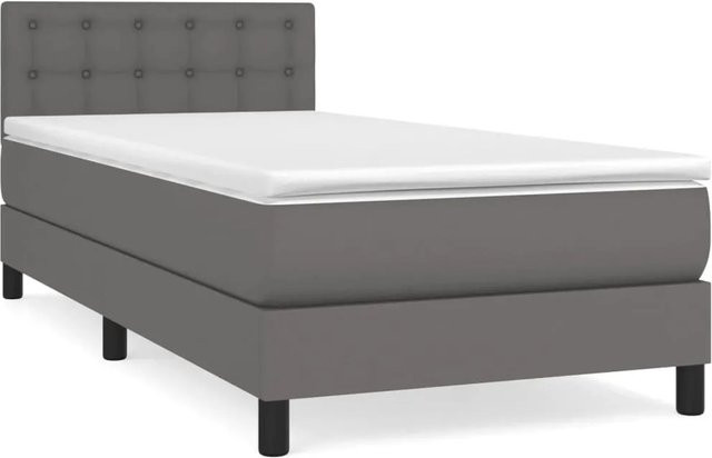 vidaXL Boxspringbett mit Matratze in Grau aus Kunstleder, Hybrid-Modell mit Taschenfederkern, B/T: 80 x 200 cm - Bild 1
