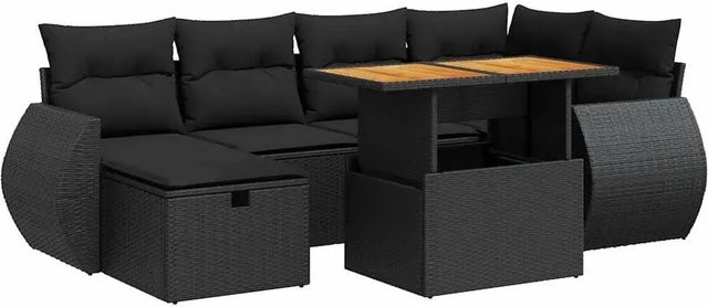 vidaXL 8-teilige Garten-Sofagarnitur aus Poly-Rattan und Akazienholz in Schwarz mit Kissen - Bild 1