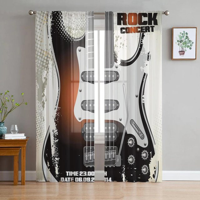 Yiran Furniture Transparentes Tüll-Voile-Fensterdekoration mit bunten Musiknoten, Organza-Vorhang für Wohnzimmer und Schlafzimmer, B: 135 cm, H: 185 cm - Bild 1