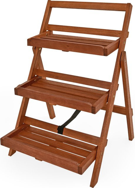Casaria Blumentreppe aus Akazienholz in Braun mit 3 Stufen, B/T/H: 79 x 59 x 56 cm - Bild 1